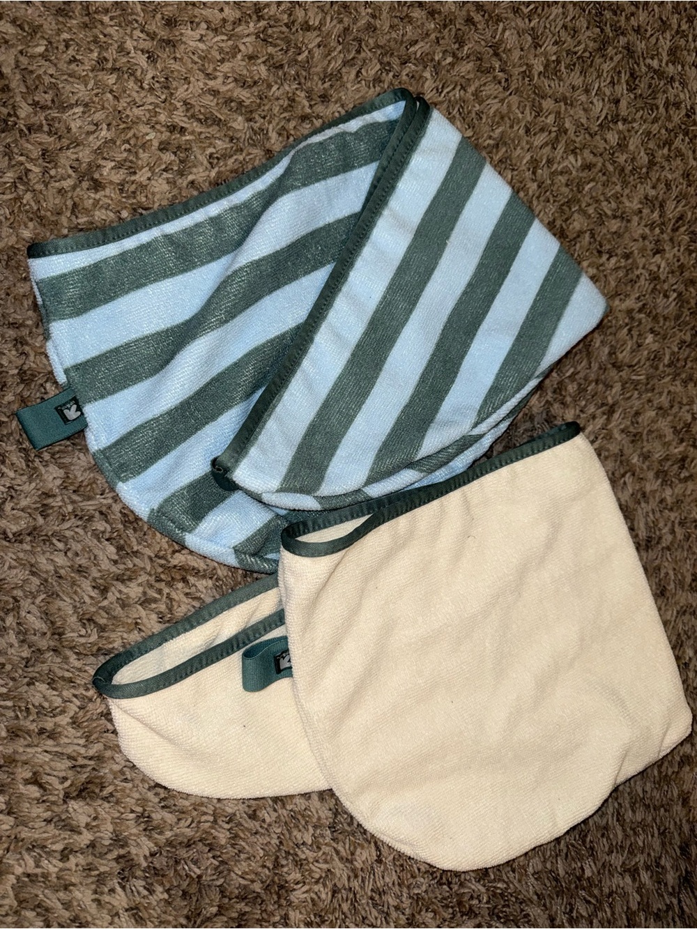 Striped Green & White Reusable Hairwrap Towels (Set of 2)